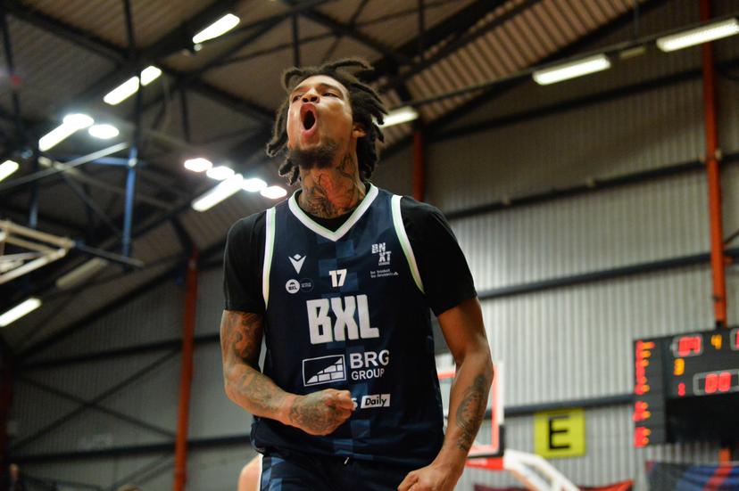 Brussels' Demetric Horton reacts during a basketball match between Limburg United and Brussels, Friday 03 October 2025 in Mechelen, on day 2 of the 'BNXT League' Belgian/ Dutch first division basket championship. BELGA PHOTO JILL DELSAUX