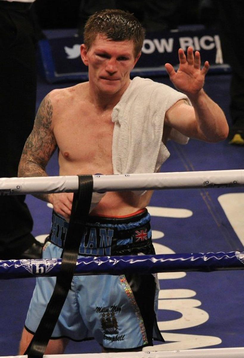 British boxer Ricky Hatton reacts after losing the welterweight boxing match against Ukranian Vyacheslav Senchenko at The Manchester Arena in Manchester, north-west England, on November 24, 2012. AFP PHOTO/PAUL ELLIS  Paul ELLIS / AFP
