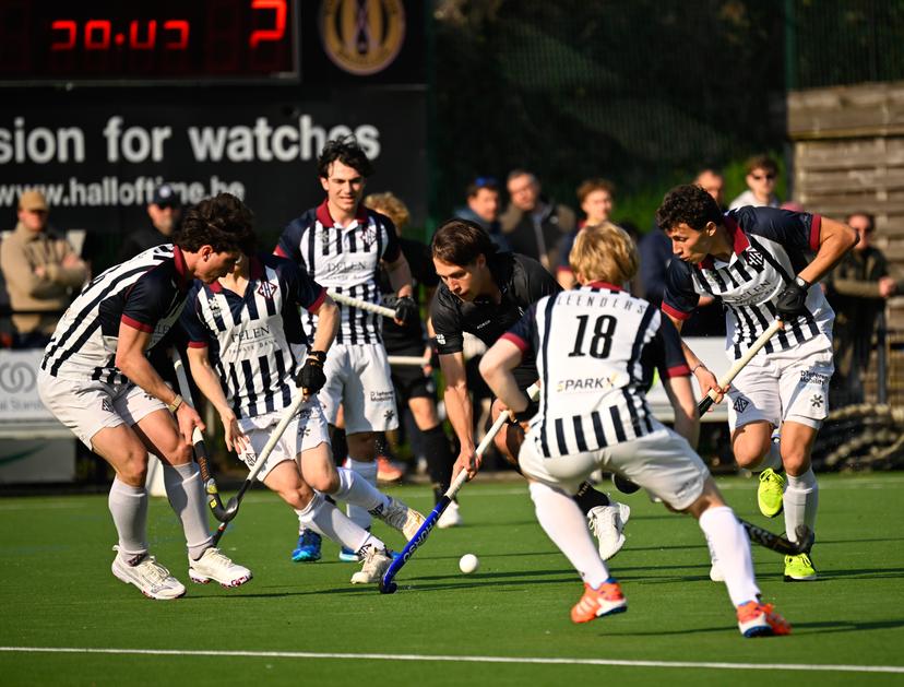 Racing's Noe Jouin controls the ball during a hockey game between Royal Racing Club and Herakles, Sunday 15 March 2026 in Uccle/ Ukkel, Brussels, on day 14 of the Belgian first division hockey championship. BELGA PHOTO JOHN THYS