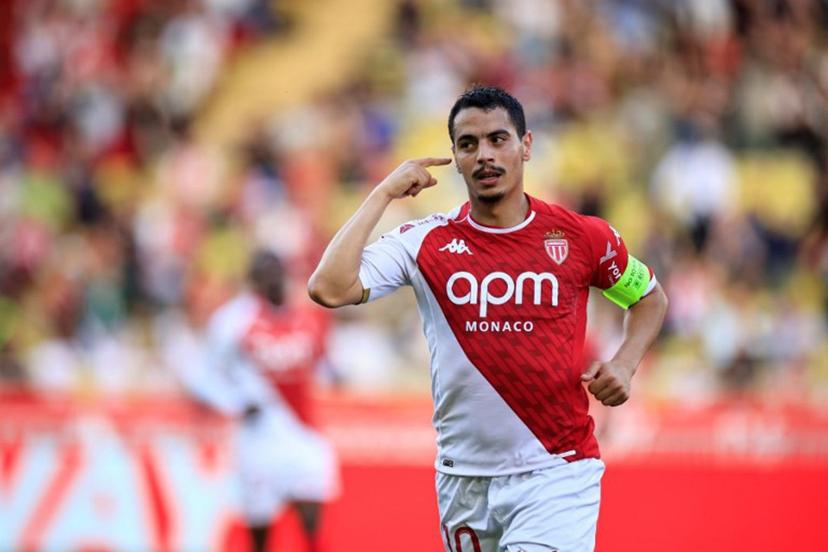 Monaco's French forward #10 Wissam Ben Yedder celebrates after scoring a goal during the French L1 football match between AS Monaco and Clermont Foot 63 at the Louis II Stadium (Stade Louis II) in the Principality of Monaco on May 4, 2024.  Valery HACHE / AFP