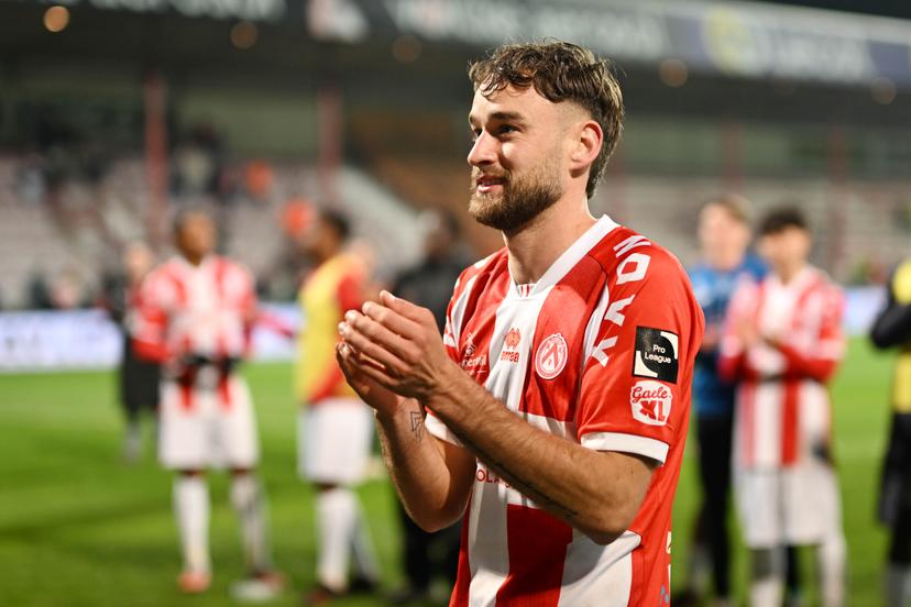 Kortrijk's Boris Lambert celebrates after a soccer game between KV Kortrijk and Olympic Charleroi, Saturday 14 March 2026 in Kortrijk, on day 30 of the 2025-2026 'Challenger Pro League' 1B second division of the Belgian championship. BELGA PHOTO MAARTEN STRAETEMANS