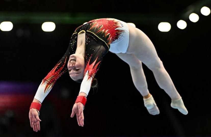 Belgium's Jade Vansteenkiste competes on the Floor during the Seniors Women's All-Around Finals event at the 35th Artistic Gymnastics European Women's Championships, in Rimini, on the Adriatic coast, northeastern Italy, on May 2, 2024.  GABRIEL BOUYS / AFP