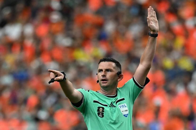 English referee Michael Oliver gestures a ruling during the 2026 World Cup Group F football match between the Netherlands and Sweden at the Houston Stadium in Houston on June 20, 2026.   Paul ELLIS / AFP