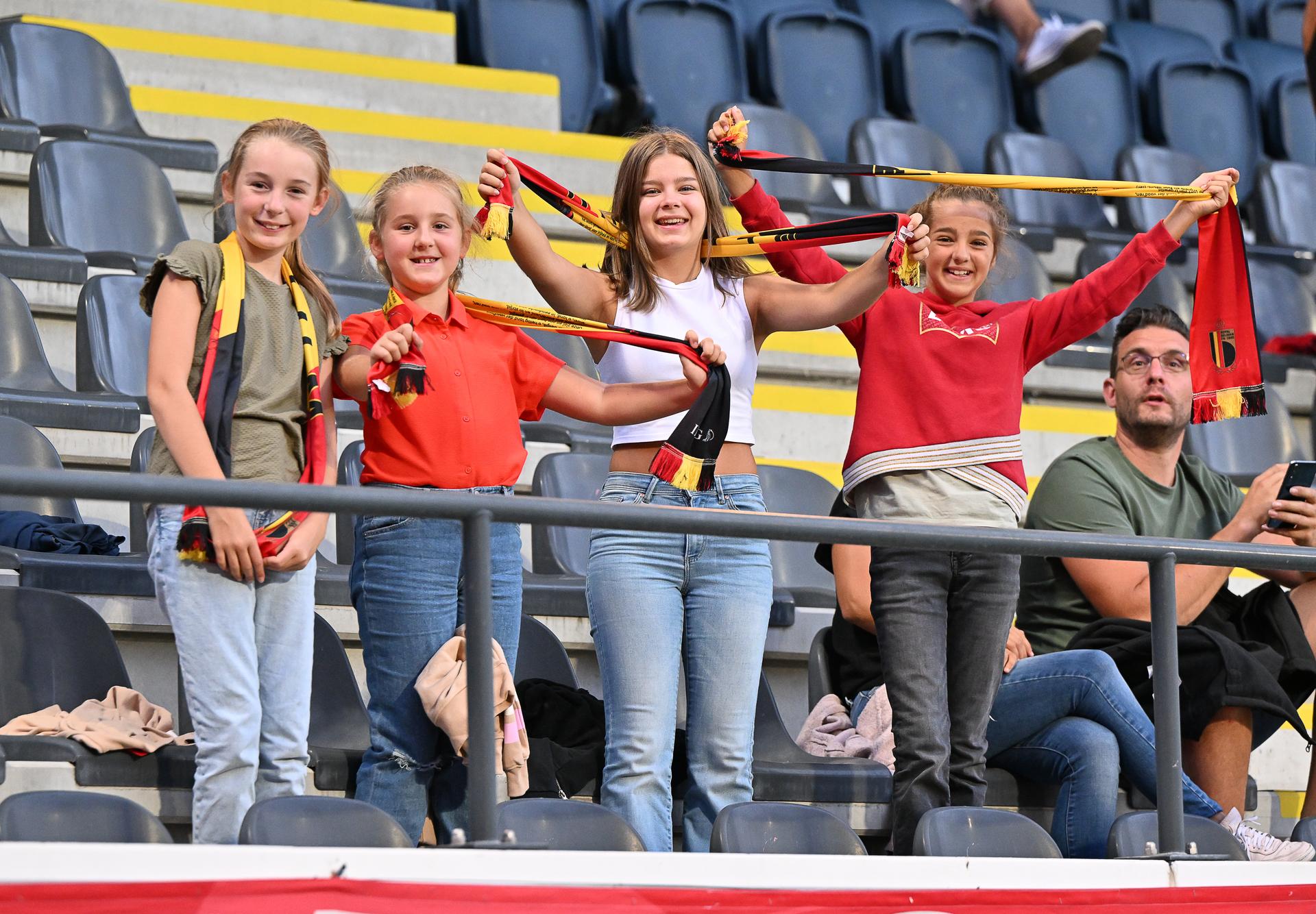 young red flames fans and supporters pictured ahead of the match between Belgium's national women's soccer team the Red Flames and Norway, in Heverlee, Belgium, Friday 02 September 2022, match 9 (out of ten) in group F of the qualifications group stage for the women's 2023 World Cup. BELGA PHOTO DAVID CATRY