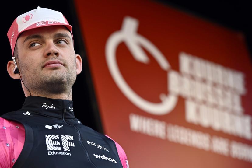 Danish Kasper Asgreen of EF Education-EasyPost pictured during the team presentation ahead of the Kuurne-Brussels-Kuurne one day cycling race, 196,9 km from Kuurne to Kuurne via Brussels, Sunday 02 March 2025. BELGA PHOTO DIRK WAEM