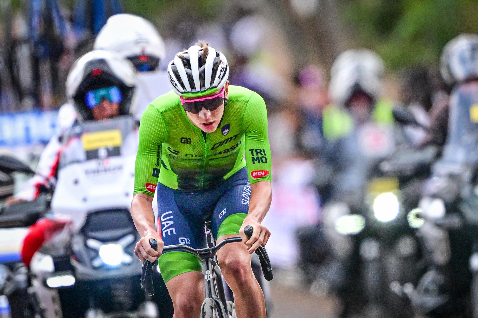 Slovenian Tadej Pogacar pictured in action during the elite men road race (267,5 km) at the cycling road World Championships in Kigali, Rwanda, Sunday 28 September 2025. The 2025 UCI Road World Championships take place from 21 to 28 September in Kigali, Rwanda. BELGA PHOTO DIRK WAEM
