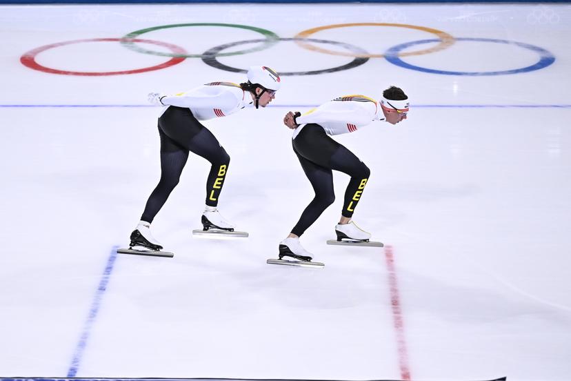Belgian speed skaters Indra Medard and Bart Swings pictured during a training session at the Milano Cortina 2026 Olympic Winter Games, on Tuesday 17 February 2026 in Milan, Italy. The XXV Winter Olympics take place from 6 to 22 February 2026 in Italy. BELGA PHOTO JASPER JACOBS