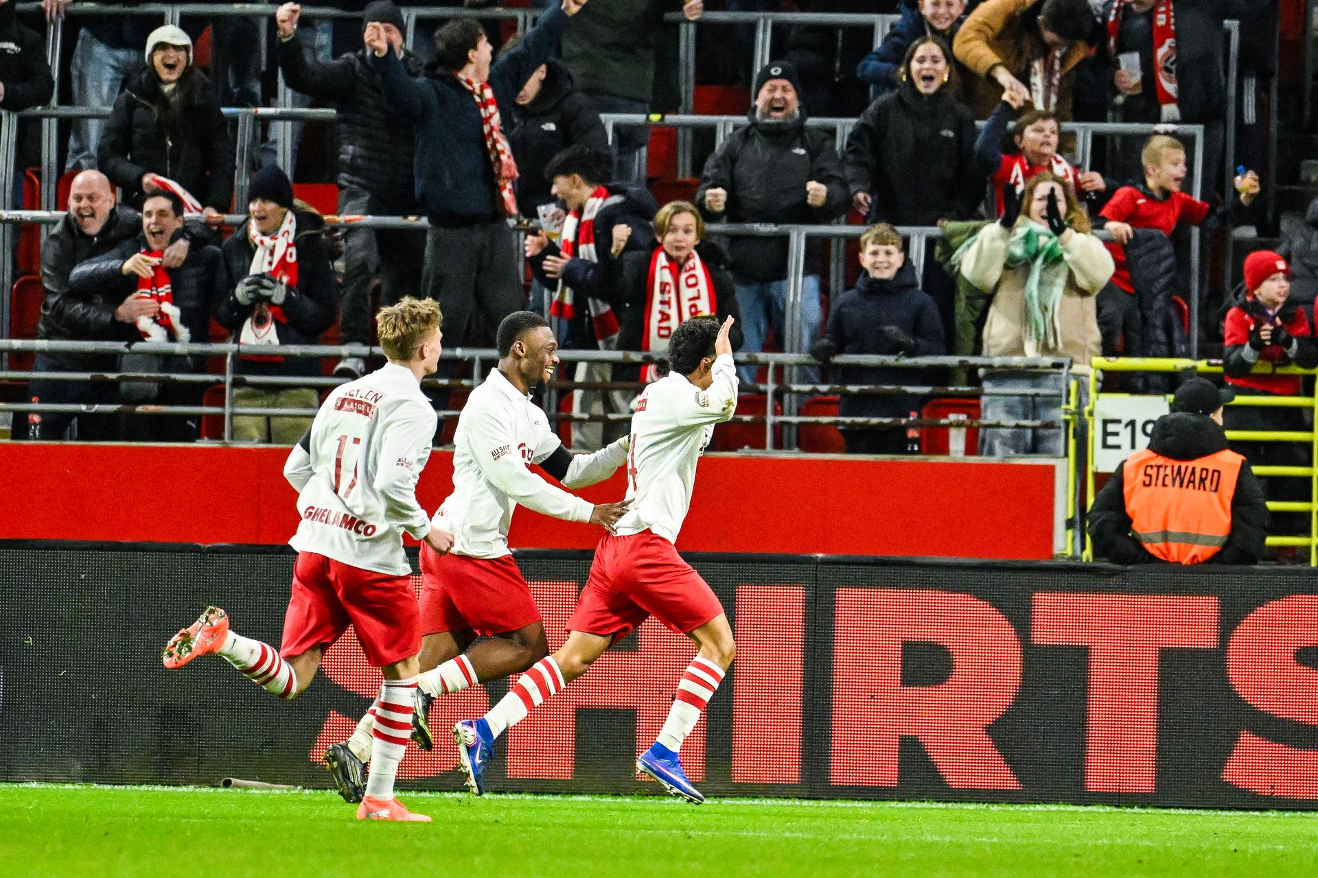 Antwerp's Anthony Valencia celebrates after scoring during a soccer match between Royal Antwerp FC and Sint-Truiden VV, Saturday 28 February 2026 in Antwerp, on day 27 of the 2025-2026 'Jupiler Pro League' first division of the Belgian championship. BELGA PHOTO TOM GOYVAERTS