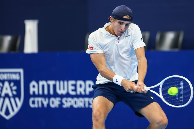 Belgian Emilien Demanet pictured in action during the qualifying phase of the European Open Tennis ATP tournament, in Antwerp, Sunday 13 October 2024. BELGA PHOTO DAVID PINTENS