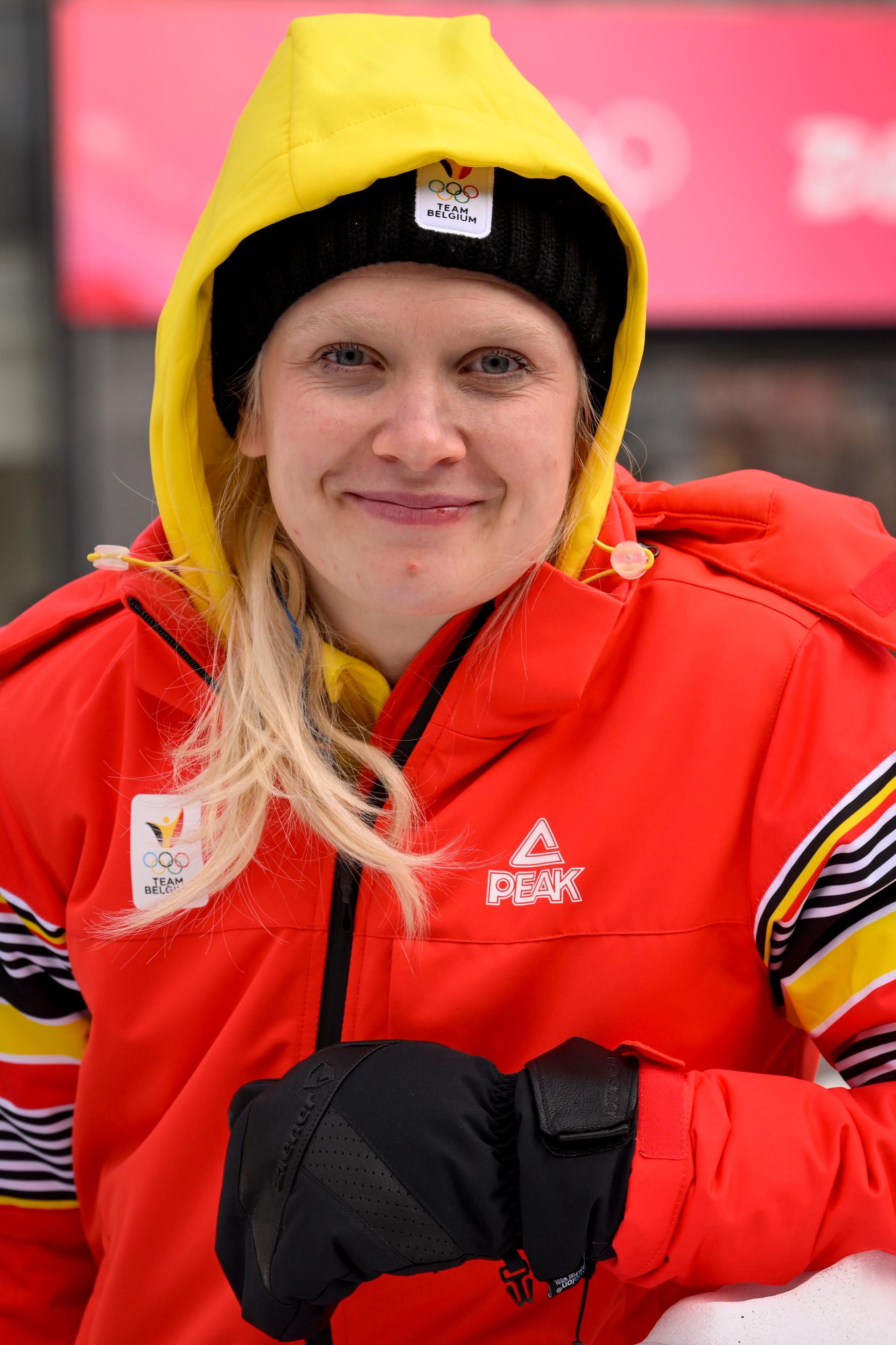 Belgian skeleton athlete Kim Meylemans poses for the photographer after a training session at the Beijing 2022 Winter Olympics in Beijing, China, Wednesday 09 February 2022. The winter Olympics are taking place from 4 February to 20 February 2022. BELGA PHOTO LAURIE DIEFFEMBACQ