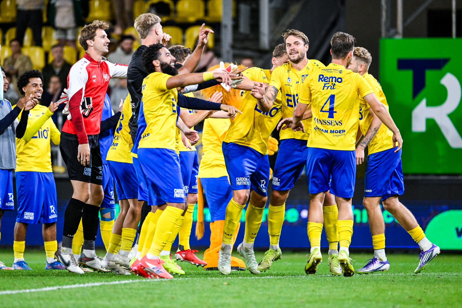 Beveren's Lennart Mertens celebrates after winning a soccer game between SK Beveren and Jong KAA Gent, Friday 29 August 2025 in Beveren, on day 4 of the 2025-2026 'Challenger Pro League' 1B second division of the Belgian championship. BELGA PHOTO TOM GOYVAERTS
