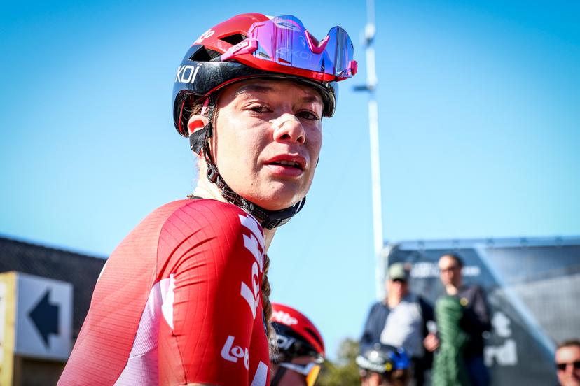 Belgian Mieke Docx of Lotto Ladies pictured after the 'Nokere Koerse' one day cycling race for women elite, 134km from Deinze to Nokere, on Wednesday 19 March 2025. BELGA PHOTO DAVID PINTENS