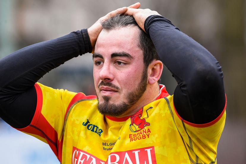 Spain's Alberto Blanco looks dejected after loosing the game between the Black Devils, Belgian national rugby team, and Spain at the European International Championship Men, in Brussels, Sunday 18 March 2018. BELGA PHOTO LAURIE DIEFFEMBACQ
