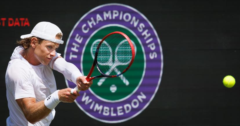 Belgian Zizou Bergs pictured during a training session at the 2025 Wimbledon grand slam tennis tournament at the All England Tennis Club, in south-west London, Britain, Saturday 28 June 2025. BELGA PHOTO BENOIT DOPPAGNE