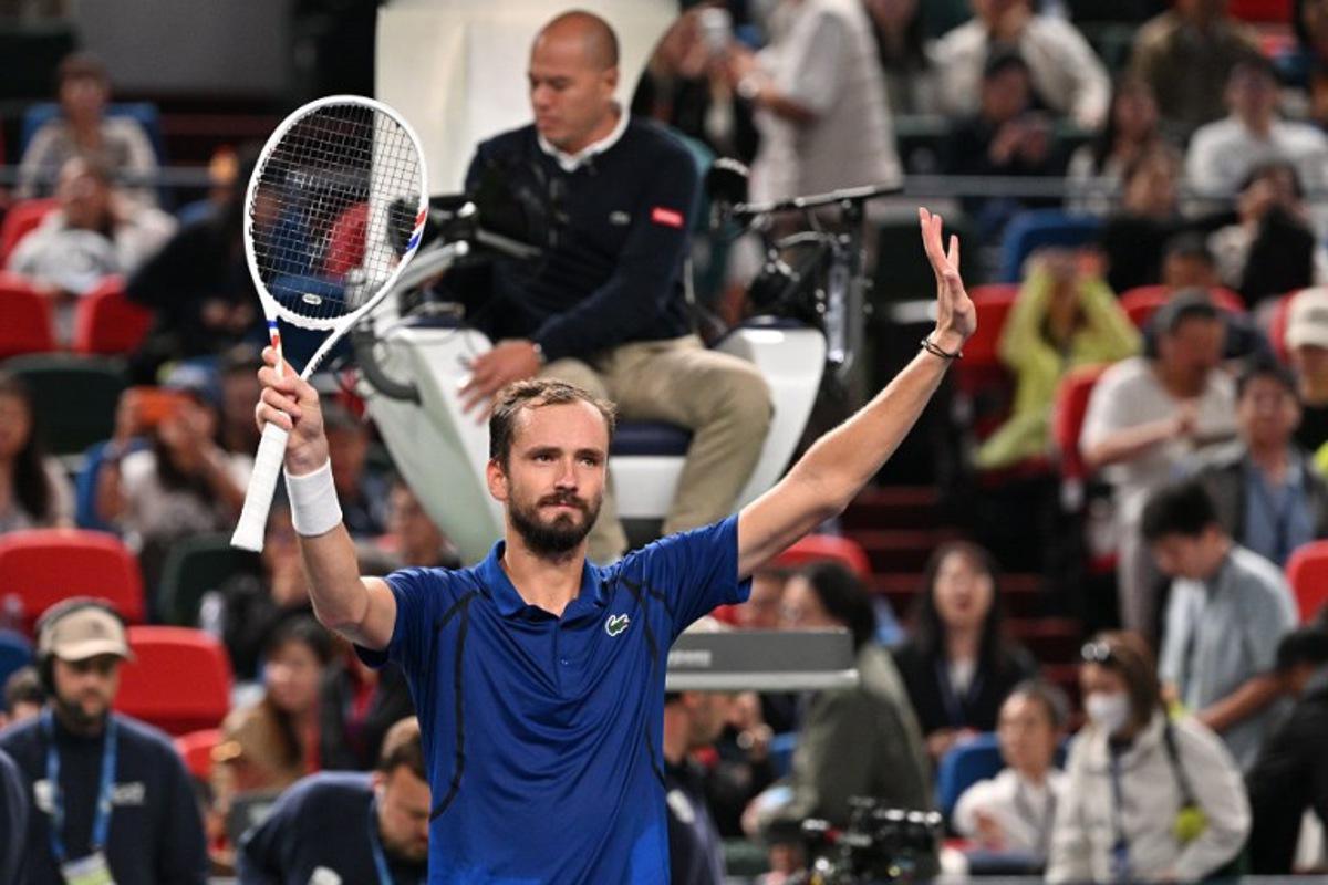 Russia's Daniil Medvedev celebrates his victory against USA's Tommy Paul during their men's singles quarter-final match at the Shanghai Masters tennis tournament in Shanghai on October 16, 2026.  Hector RETAMAL / AFP
