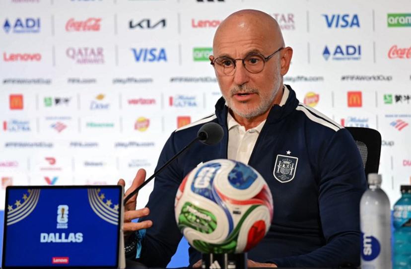 Spain's head coach Luis de la Fuente answers to journalists during a press conference at the Dallas Stadium in Arlington, Texas on July 5, 2026, on the eve of the 2026 World Cup round of 16 football match between Portugal and Spain.  Paul ELLIS / AFP