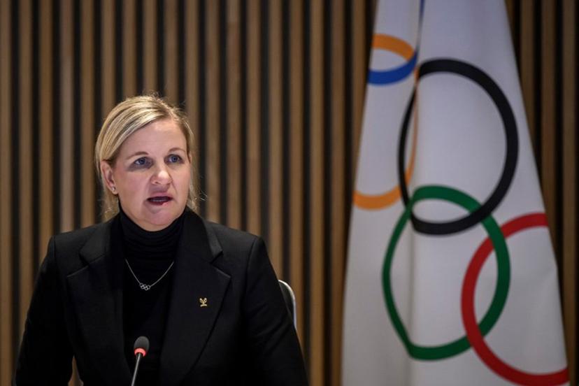 International Olympic Committee president (IOC) Kirsty Coventry speaks during the opening of an IOC executive commission meeting at the Olympic House in Lausanne, on December 9, 2025. The Winter Olympic Games Milano Cortina 2026 will take place from February 6 to 22 and the Winter Paralympic Games from March 6 to 22, 2026. Fabrice COFFRINI / AFP