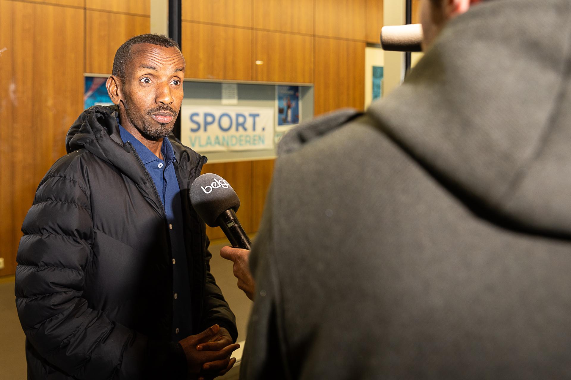 Belgian athlete Bashir Abdi pictured at a press conference of Atletiek Vlaanderen after an information session for the athletes following the commotion of the past weeks regarding the top-level sports policy, Friday 08 November 2024 in Gent. BELGA PHOTO JAMES ARTHUR GEKIERE