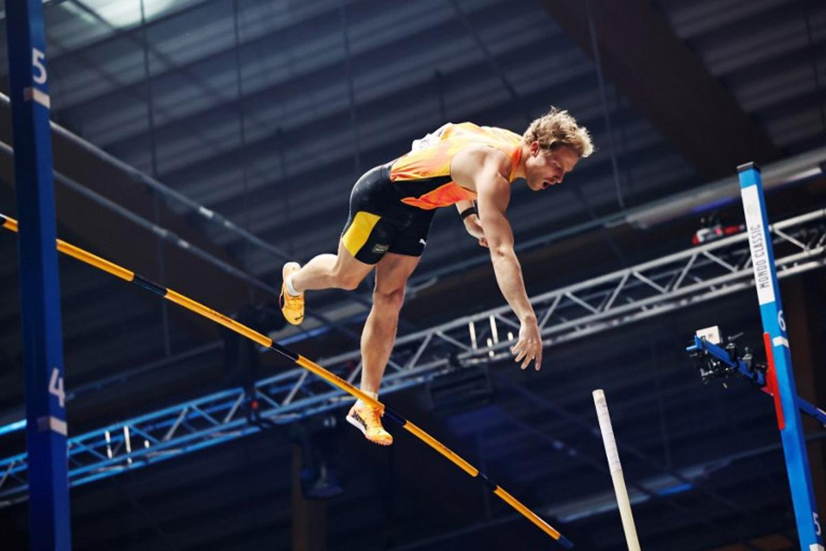 Belgium's Ben Broeders competes in the pole vault gala of the Mondo Classics 2025 Athletics Meeting at the IFU Arena in Uppsala, Sweden on March 13, 2025.  Fredrik PERSSON / TT NEWS AGENCY / AFP