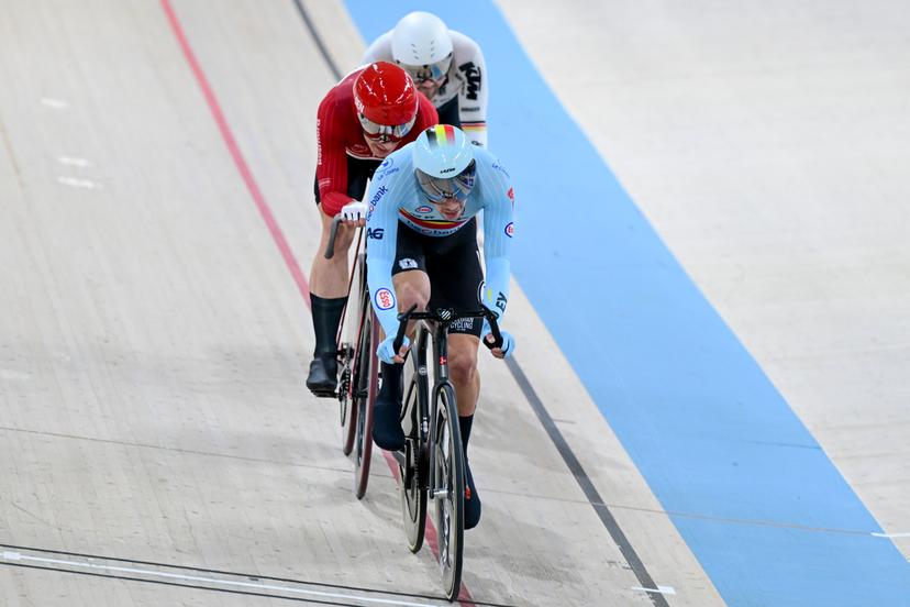 Belgian Noah Vandenbranden pictured in action during the men's Scratch race at day 3 of the 2026 UEC Track Elite European Championships, in Konya, Turkey, Tuesday 03 February 2026. The European Championships take place from 01 to 05 February 2026. BELGA PHOTO DIRK WAEM