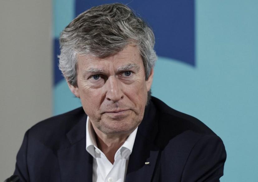 Pierre-Olivier Beckers-Vieujant, Chair of the International Olympic Committee's (IOC) Coordination Commission for the Olympic Games Paris 2024, speaks during a press conference of the International Olympic Committee (IOC) and of Paris-2024 in Saint-Denis, north of Paris, on March 8, 2024, ahead of the upcoming 2024 Olympic Games in Paris.   STEPHANE DE SAKUTIN / AFP