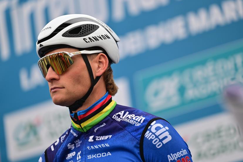 Dutch Mathieu van der Poel of Alpecin-Premier Tech pictured at the start of the second stage of the Tirreno-Adriatico cycling race, from Camaiore to San Gimignano (206 km), Italy, Tuesday 10 March 2026. BELGA PHOTO DIRK WAEM