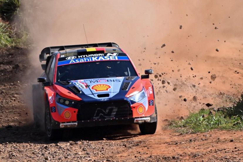 Belgium driver Thierry Neuville and co-driver Martijn Wydaeghe compete in their Hyundai i20 N Rally1 during the Artigas stage of the WRC Rally Paraguay, the 10th round of the FIA World Rally Championship (WRC), in General Artigas near Encarnacion, Paraguay, on August 30, 2025.  Luis ROBAYO / AFP
