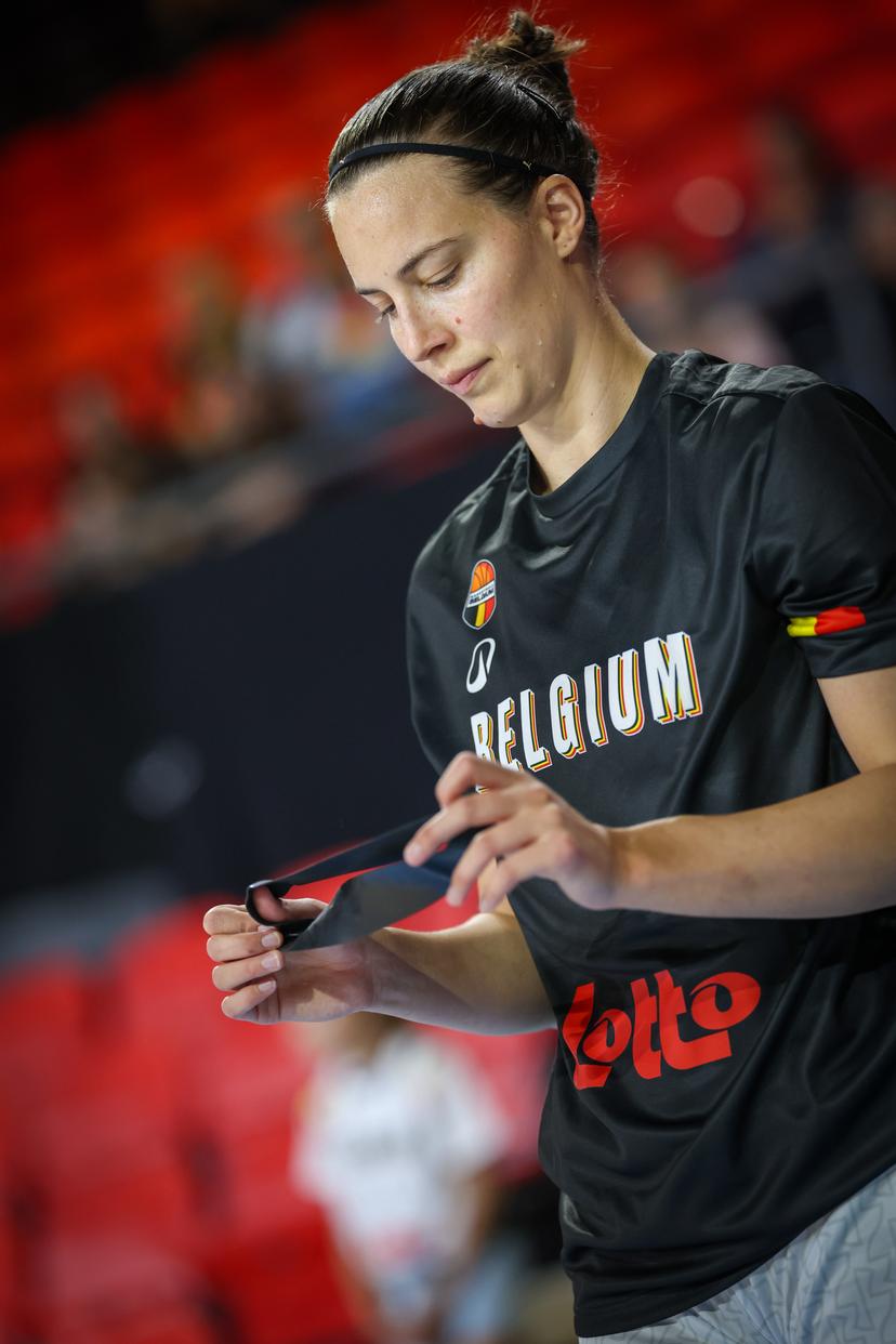 Belgium's Antonia Delaere pictured during the warming-up for a friendly basketball international game between Belgian Cats and Japan, in Oostende, on Friday 28 August 2026. BELGA PHOTO VIRGINIE LEFOUR