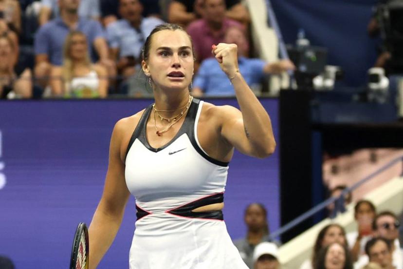 Belarus's Aryna Sabalenka celebrates during her women's singles final tennis match against USA's Amanda Anisimova on day fourteen of the US Open tennis tournament at the USTA Billie Jean King National Tennis Center in New York City, on September 6, 2025.  Timothy A. CLARY / AFP