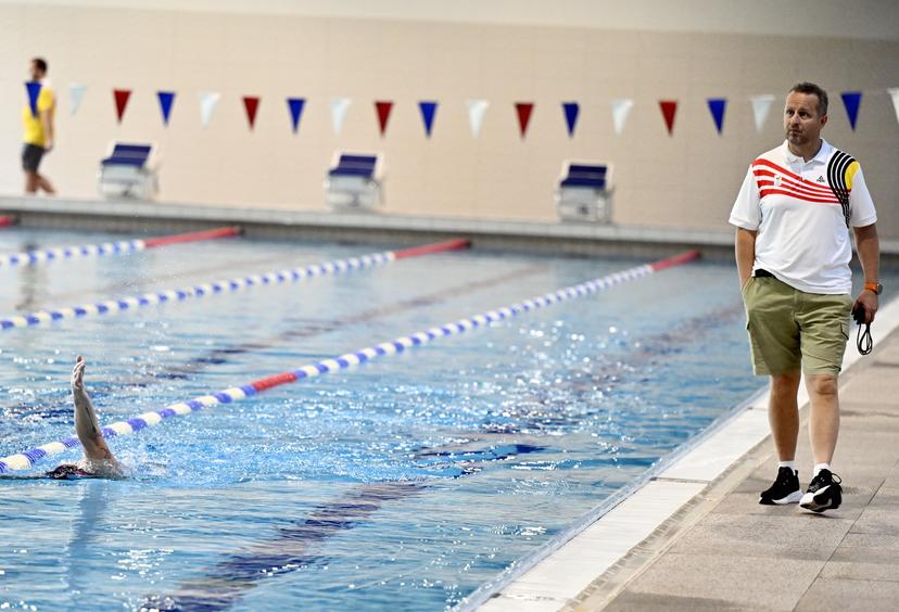 Team Belgium swimming coach Mark Faber pictured during the annual stage of Team Belgium (13-20/11), in Belek, Turkey, Friday 15 November 2024, BELGA PHOTO ERIC LALMAND