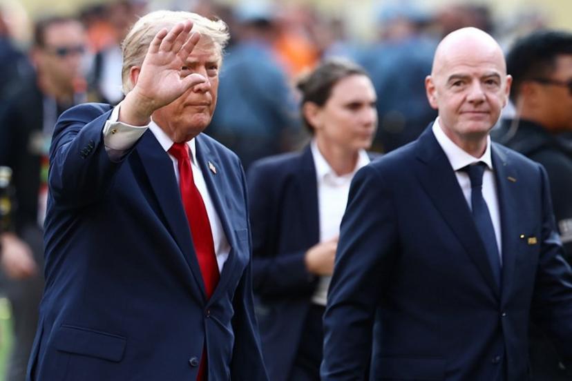 FIFA President Gianni Infantino (R) and US President Donald Trump arrive for the final ceremony after the 2026 World Cup football tournament final match between Spain and Argentina at the New York/New Jersey Stadium in East Rutherford on July 19, 2026.   CHARLY TRIBALLEAU / AFP