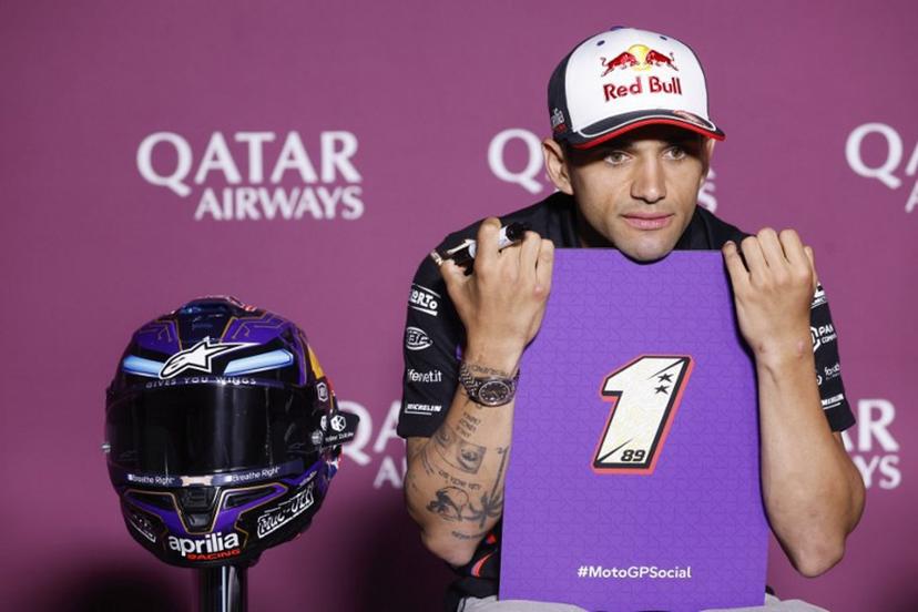 Prima Pramac Racing's Jorge Martin of Spain attends the press conference pre-event ahead of the Qatar MotoGP Grand Prix at the Lusail International Circuit in Lusail, north of Doha, on April 10, 2025.  Karim JAAFAR / AFP