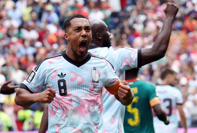 Belgium's Youri Tielemans celebrates after scoring during a soccer game between Belgian national team Red Devils and Senegal, on Wednesday 01 July 2026, at the Seattle Field, in Seattle, a 1/16 finals game in the FIFA World Cup 2026. BELGA PHOTO BRUNO FAHY