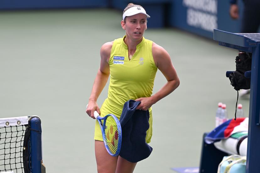 Belgian Elise Mertens pictured in action during a tennis match against Spanish Bucsa, in the third round of the women's singles of the 2025 US Open Grand Slam tennis tournament in New York City, USA, Friday 29 August 2025. BELGA PHOTO TONY BEHAR