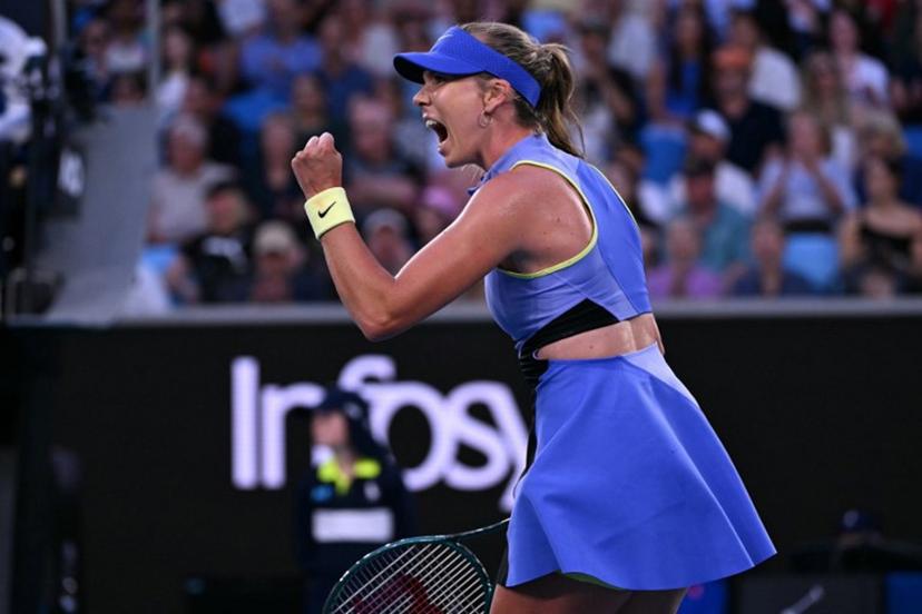 Britain's Katie Boulter reacts after a point against Switzerland's Belinda Bencic during their women's singles match on day three of the Australian Open tennis tournament in Melbourne on January 20, 2026.  WILLIAM WEST / AFP