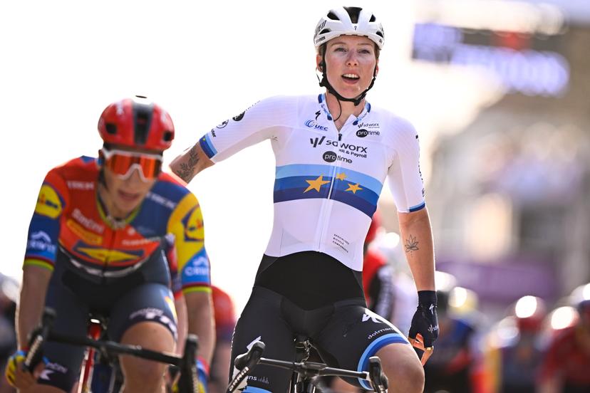 Dutch Lorena Wiebes of SD Worx-Protime wins the women elite 'Gent-Wevelgem - In Flanders Fields' one day cycling race, 169.1 km from Ieper to Wevelgem, Sunday 30 March 2025. BELGA PHOTO JASPER JACOBS