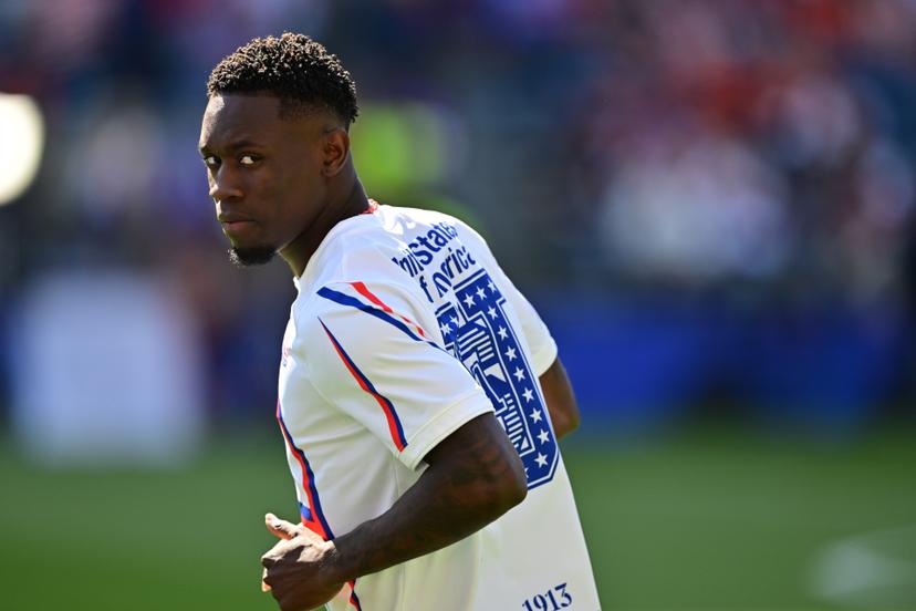 US' Folarin Balogun pictured during the warming-up for a soccer game between the USA and Belgian national team Red Devils, on Monday 06 July 2026, at the Seattle Field, in Seattle, a 1/8 finals game in the FIFA World Cup 2026. BELGA PHOTO DIRK WAEM