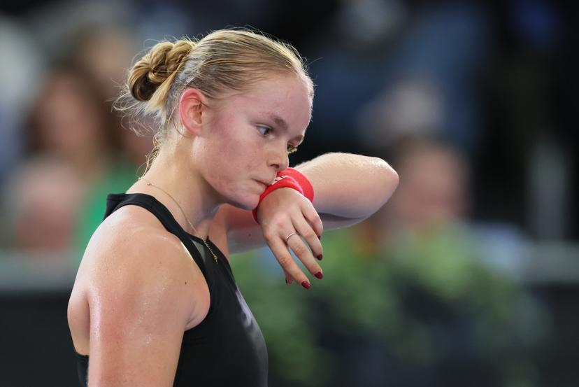 Belgian Jeline Vandromme pictured in action during the first game between Belgian Vandromme and German Friedsam in the Billie Jean King Cup Play-offs, between Belgium and Germany, on Sunday 16 November 2025 in Ismaning, Germany. PHOTO BENOIT DOPPAGNE