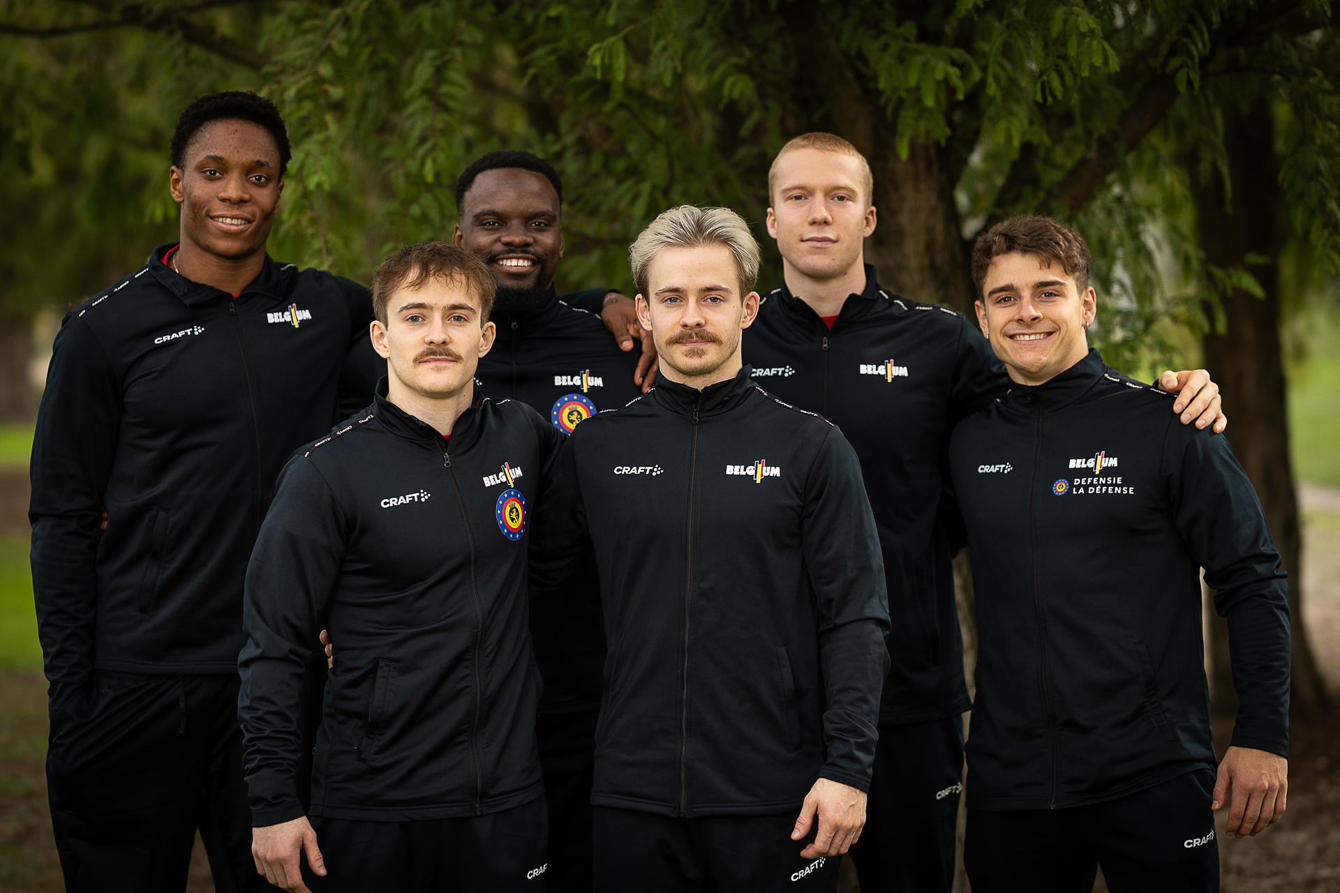 Belgian male gymnastics team members pose for the photographer at a press moment of Belgium's artistic gymnastics team, Wednesday 7 October 2026, in Gent, ahead of the Worlds Championships in Rotterdam from 17 to 25 October 2026. BELGA PHOTO JAMES ARTHUR