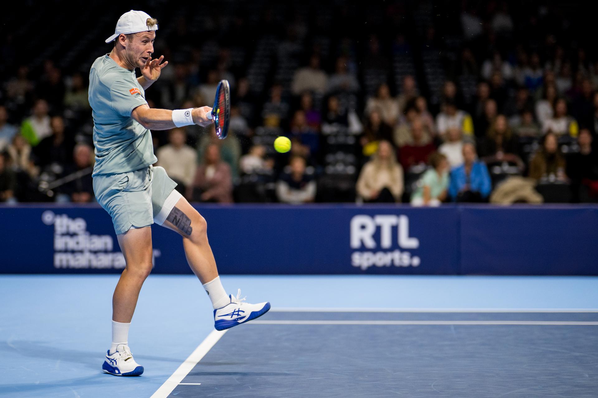 Belgian Gauthier Onclin pictured in action during the European Open ATP tennis tournament in Brussels, on Sunday 12 October 2025. This year's edition of the tournament is taking place from 12 to 19 October 2025. BELGA PHOTO JASPER JACOBS