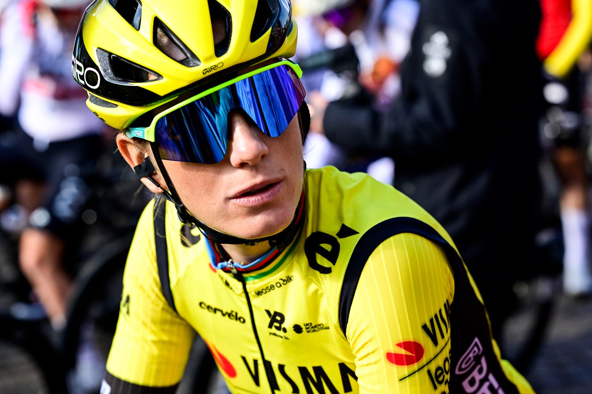 French Pauline Ferrand Prevot of Team Visma-Lease a Bike pictured at the start of the women elite 'Amstel Gold Race' one day cycling race, 157,4 km from Maastricht to Valkenburg, The Netherlands, Sunday 20 April 2025. BELGA PHOTO DIRK WAEM