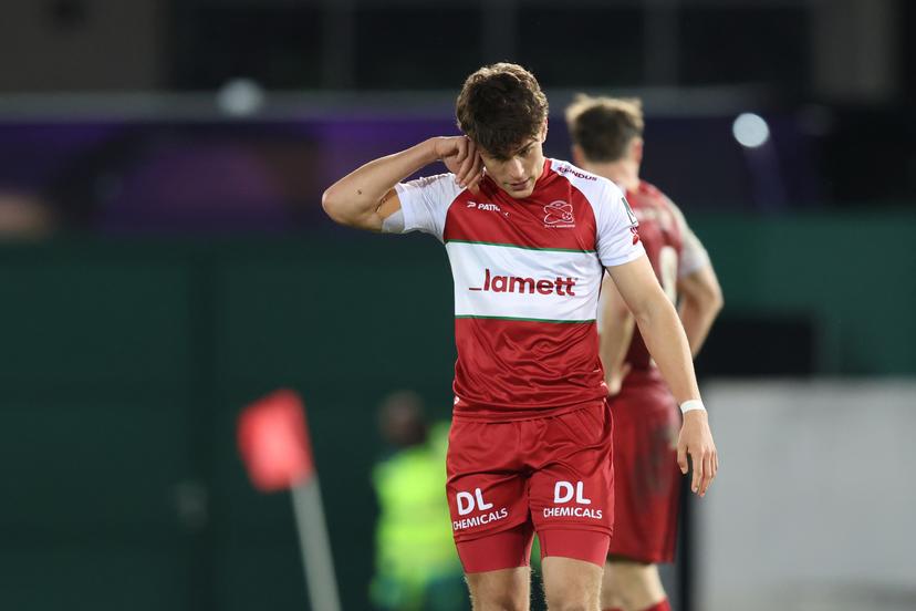Essevee's Tobias Hedl looks dejected during a soccer match between SV Zulte Waregem and RSC Anderlecht, Sunday 22 February 2026 in Waregem, on day 26 of the 2025-2026 'Jupiler Pro League' first division of the Belgian championship. BELGA PHOTO BRUNO FAHY