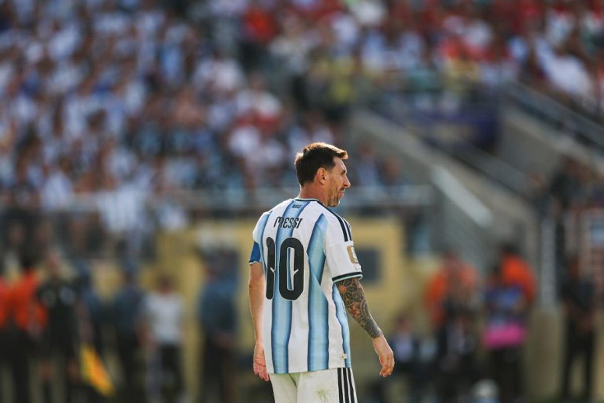 Argentina's forward #10 Lionel Messi reacts during the 2026 World Cup football tournament final match between Spain and Argentina at the New York/New Jersey Stadium in East Rutherford on July 19, 2026.   PATRICIA DE MELO MOREIRA / AFP