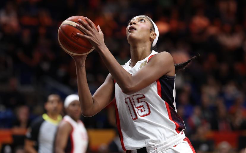 USA' Angel Reese pictured in action at a basketball game between United States and Hungary, a quarter-final  game at the FIBA Women's Basketball World Cup, on Thursday 10 September 2026, in Berlin, Germany. The FIBA Women's Basketball World Cup takes place in Berlin from 4 to 13 September 2026. BELGA PHOTO VIRGINIE LEFOUR