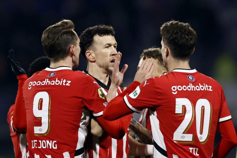 Eindhoven's Ivan Perisic reacts during the Dutch Eredivisie football match between RKC Waalwijk and PSV Eindhoven at Mandemakers Stadium in Waalwijk on March 15, 2025.  MAURICE VAN STEEN / ANP / AFP