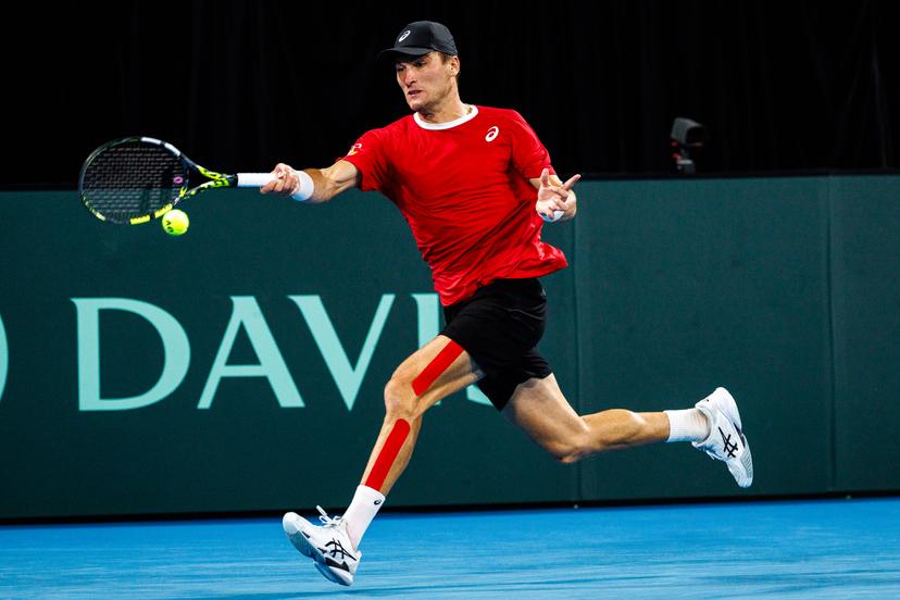 Belgian Raphael Collignon pictured in action duringa a tennis match between Belgian Collignon and Australian Thompson, during the qualifier of the Davis Cup, Sunday 14 September 2025, in Sydney, Australia. Belgium and Australia will compete this weekend in the second round of the Davis Cup qualifiers. BELGA PHOTO PATRICK HAMILTON