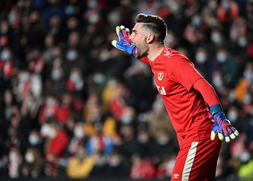 Rayo Vallecano's French goalkeeper Luca Zidane gestures during the Spanish league football match between Rayo Vallecano de Madrid and Real Madrid CF at the Vallecas stadium in Madrid on February 26, 2022.  GABRIEL BOUYS / AFP