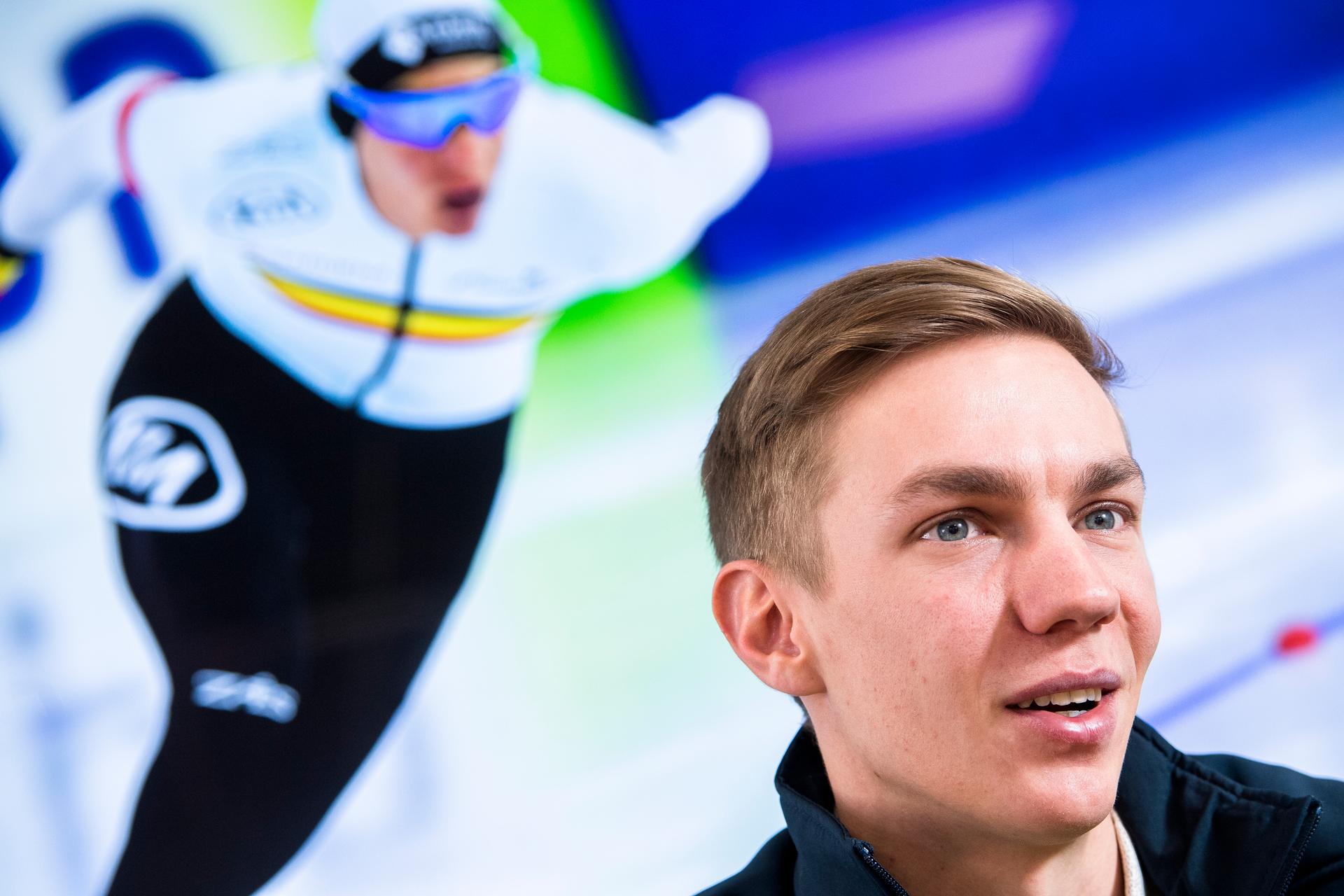 Belgian speed skater Bart Swings pictured during a press event with olympic games silver medalist speed skater Bart Swings, in Herverlee, Wednesday 28 February 2018. BELGA PHOTO LAURIE DIEFFEMBACQ