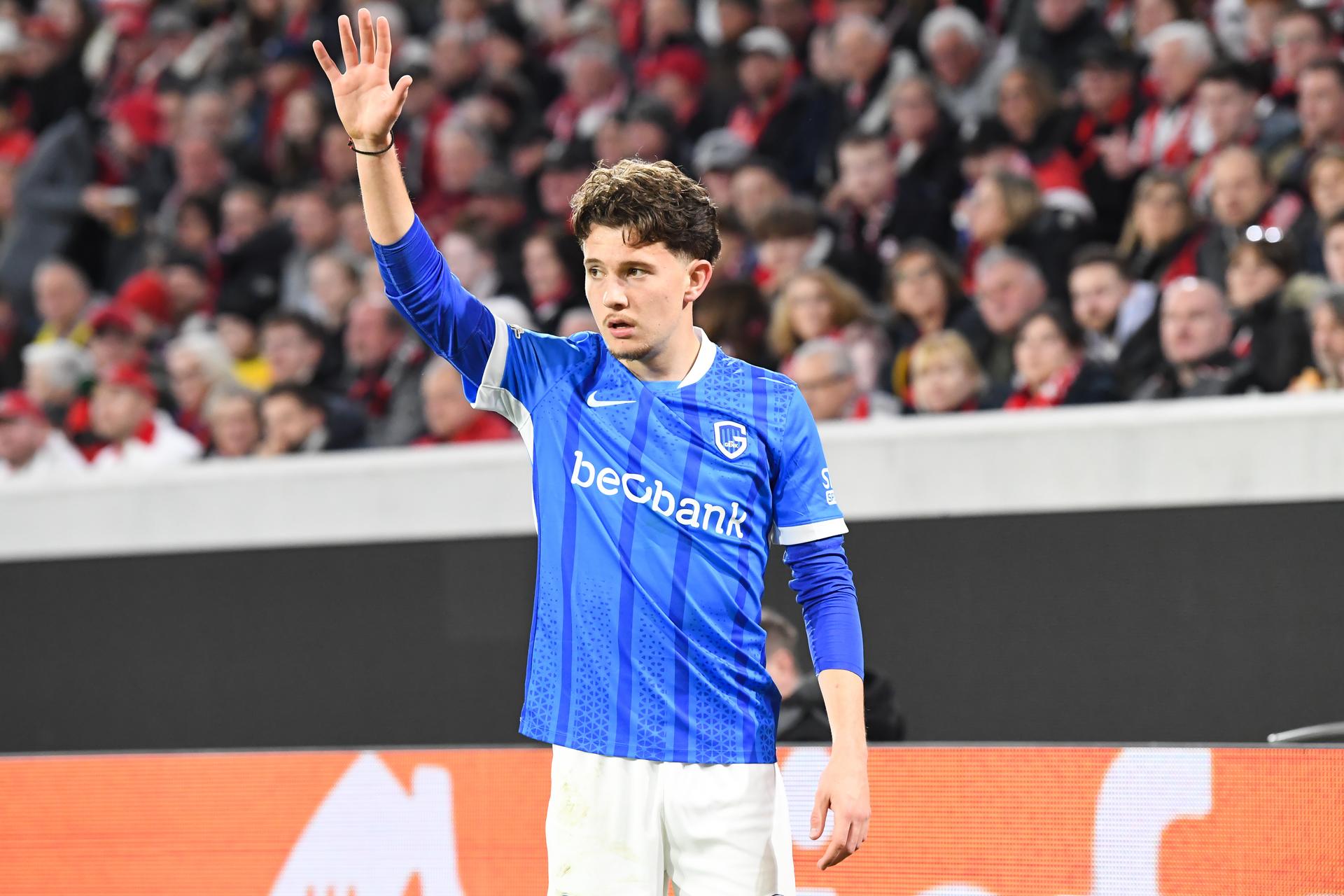 Genk's Konstantinos Kos Karetsas pictured during a soccer game between German Sport-Club Freiburg and Belgian KRC Genk in Freiburg im Breisgau, Germany on Thursday 19 March 2026, the return leg of the 1/16 Finals of the UEFA Europa League tournament. Genk won the first leg 1-0. BELGA PHOTO JILL DELSAUX