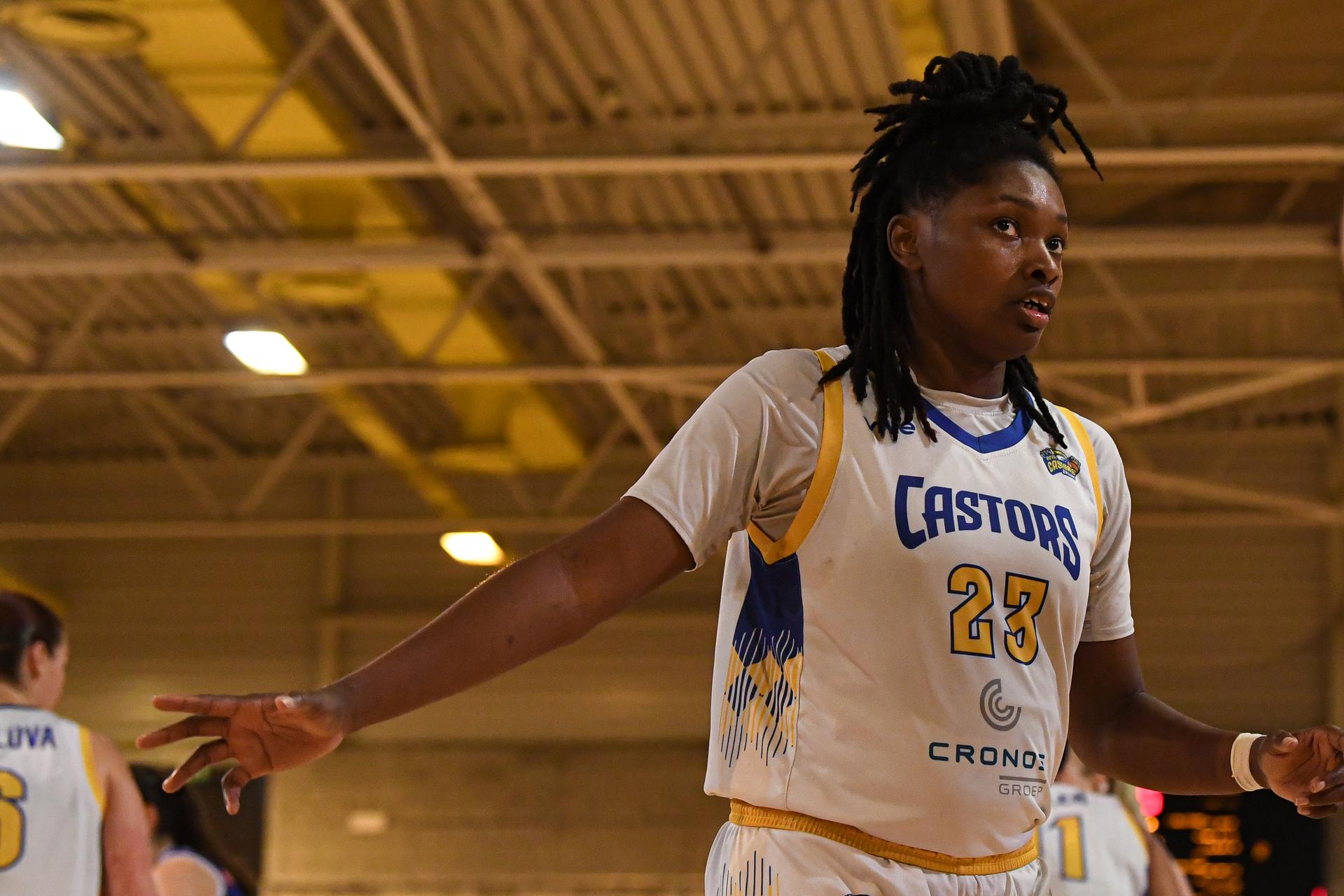 Castors' Juliunn Redmond pictured during a basketball match between Royal Castors Braine and Kangoeroes Mechelen, Tuesday 22 April 2025, in Braine-l'Alleud, a 3rd leg best-of-3 game in the play-offs finals of the Women's Top Division Belgian basketball competition. BELGA PHOTO JILL DELSAUX